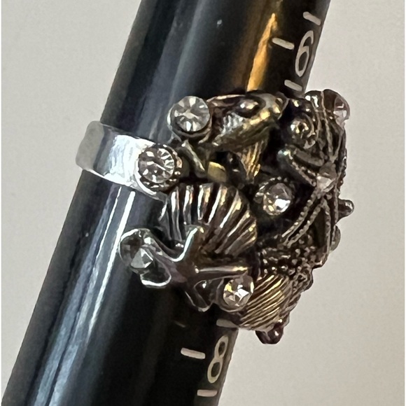 Seashell Beach Motif Silver Tone with rhinestones Ring sz 7 - Picture 3 of 12